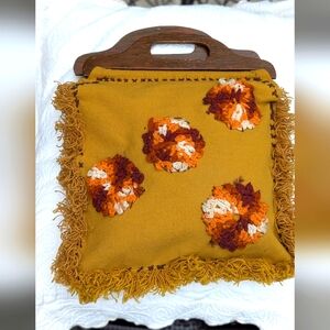 Vintage Style Mustard Yellow‎ Handbag with Floral Crochet Accents